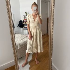 Button-Down Midi Dress with Bow Tie Sleeves